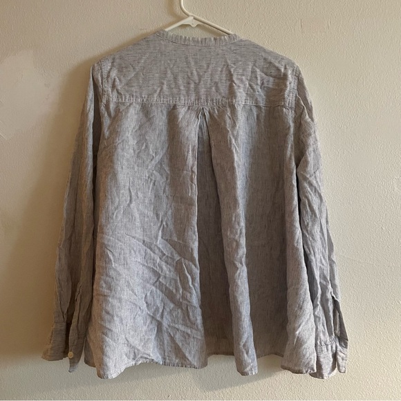 J Crew linen cotton blue and white three quarter sleeve sophisticated blouse - Picture 7 of 8